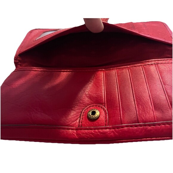 Fossil Red Leather Wristlet Wallet Minimalist Zip Around Card Holder Organizer - Picture 8 of 13